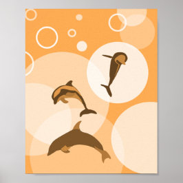 Roligt Orange Wave Jumping Dolphins Poster