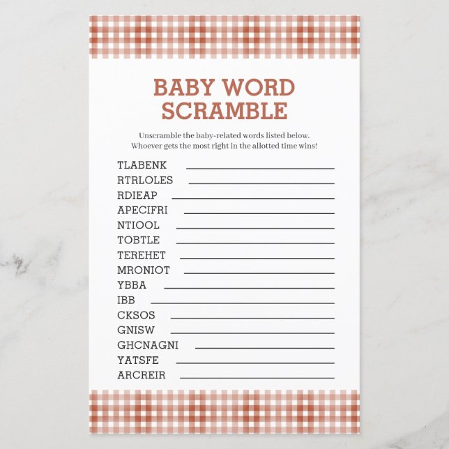 Roligt ordsallad-spel för baby shower (Framsida)