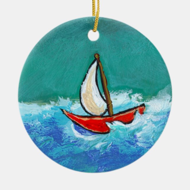 Roligt original- fartyg för segling som målar julgransprydnad keramik (Framsidan)