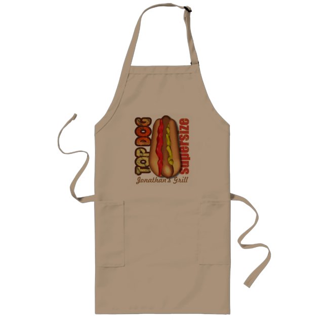 Roligt överträffa hundhotdogen långt förkläde (Framsidan)