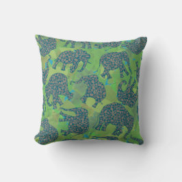 Roligt Paisley Elephants, Jungle Grönt Lövs Pillow Kudde