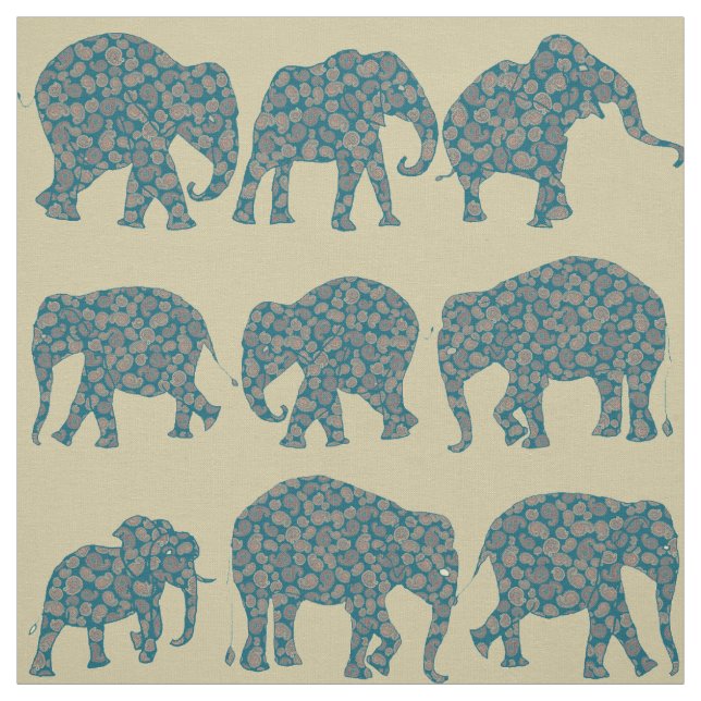 Roligt Paisley Elephants, Paisley Mönster Fabric Tyg (Provkarta)