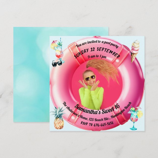 Roligt Party Cocktails Pineapple Sweet 16 Photo Inbjudningar (Fram/baksida)