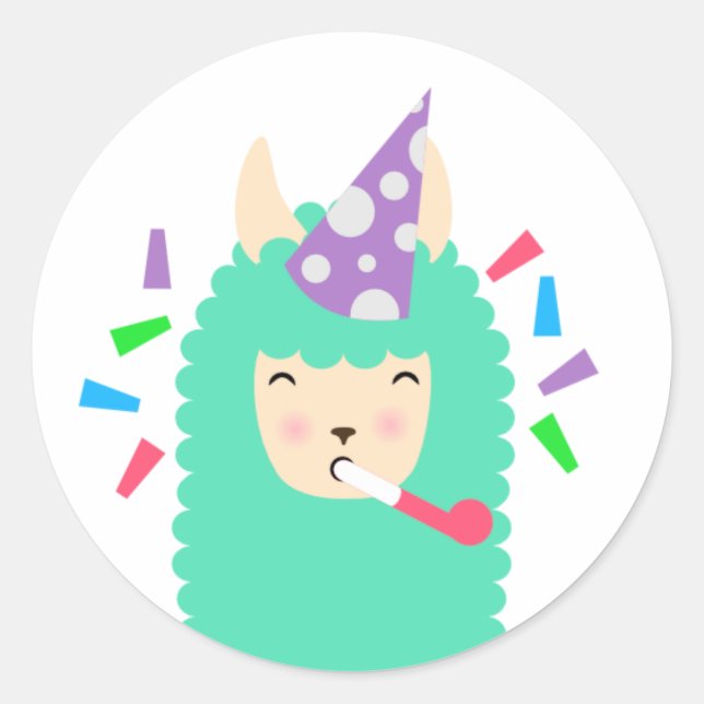 Roligt Party Emoji Llama Runt Klistermärke (Framsida)