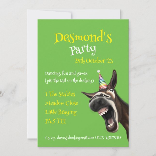 Roligt Party-inbjudan, skriker Donkey! Inbjudningar (Framsida)