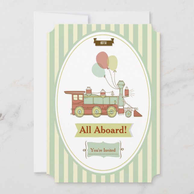 Roligt Party Tåg 10:e födelsedagsinbjudan Inbjudningar (Framsida)