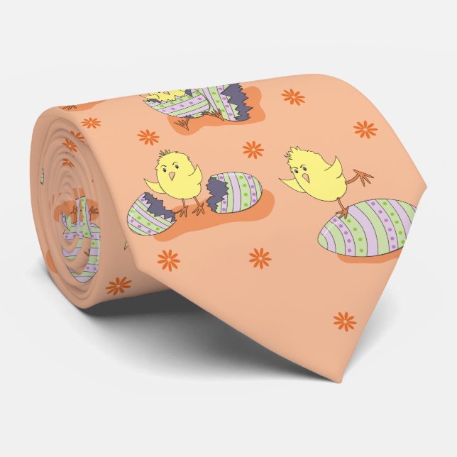 Roligt Påsk Chick Mönster Light Peach Neck Tie Slips (Rullad)