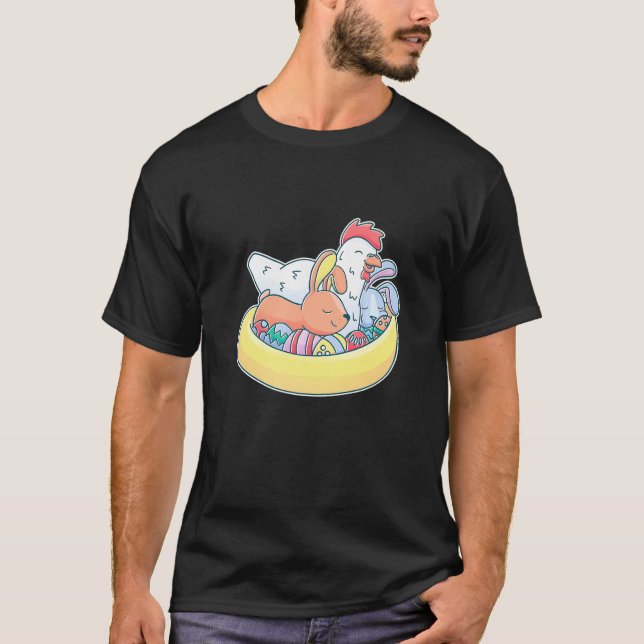 Roligt Påsk Chicken och Bunny Tees för flickpojkar T Shirt (Framsida)