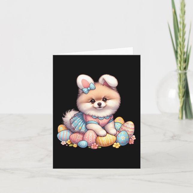 Roligt Påsk Dagen Pommern Bunny Costume Kort (Framsida)