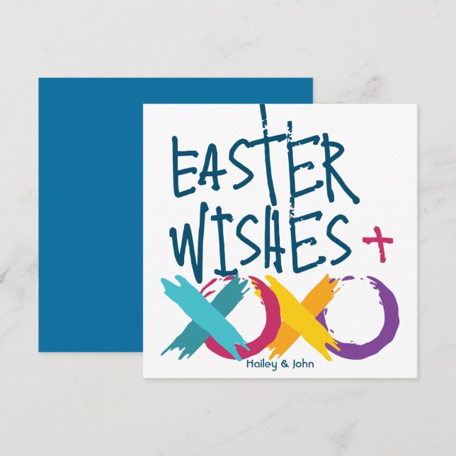 Roligt Påsk Önskemål, Hugs & Kisses | Vit och blå Julkort (Fram/baksida)