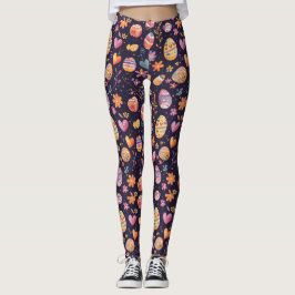 Roligt Påskägg och blommor Mönster Leggings