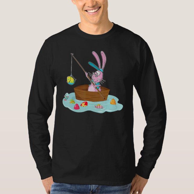 Roligt Påskhare Fishing Egg Hunting Boys Manar Pap T Shirt (Framsida)