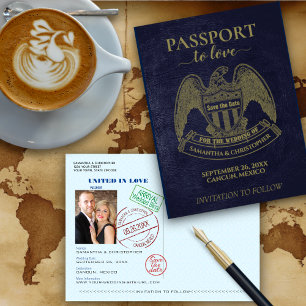 Roligt Passport Destinationsbröllop Spara datum Vykort