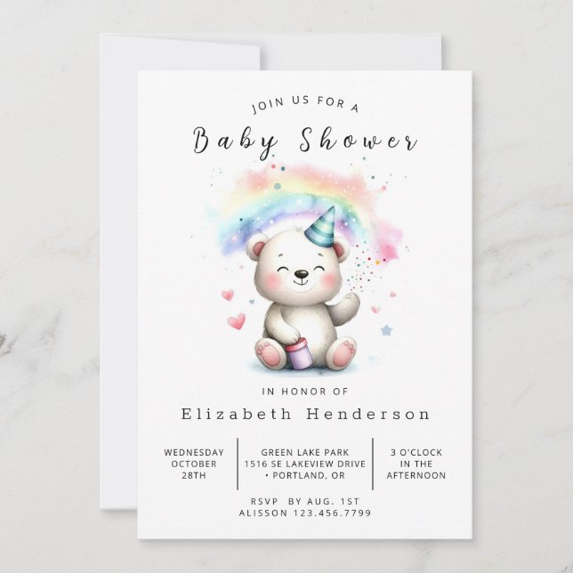 Roligt Pastel Bear Baby Shower Inbjudningar (Framsida)