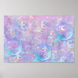 Roligt Pastel Bubbles Flyter över en lavender Himl Poster