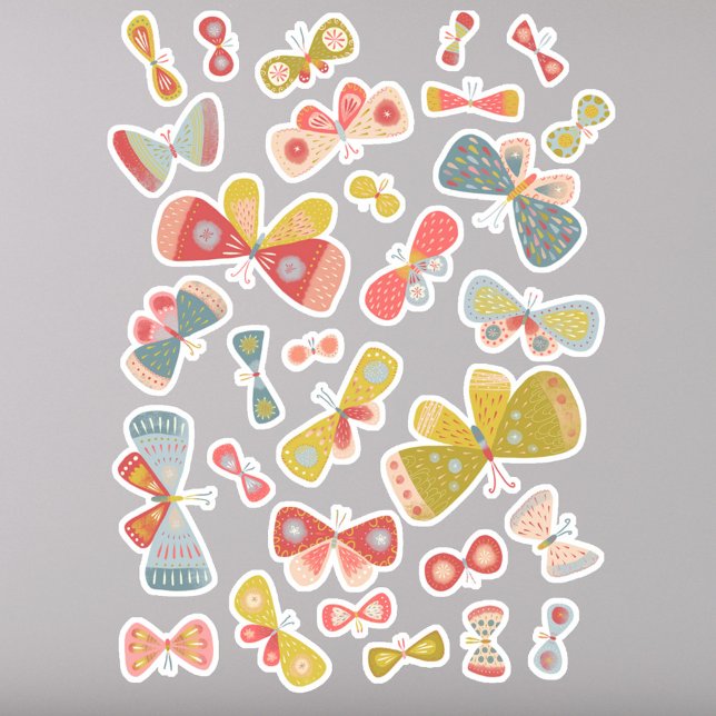 Roligt Pastel Butterflies Klistermärken (Fun butterfly sticker sheet)