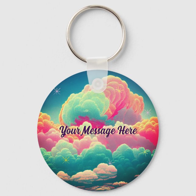 Roligt Pastel Cotton Candy Clouds Nyckelring (Framsida)