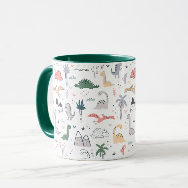 Roligt Pastel Dinosaur Scene Mönster Mugg (Framsida vänster)