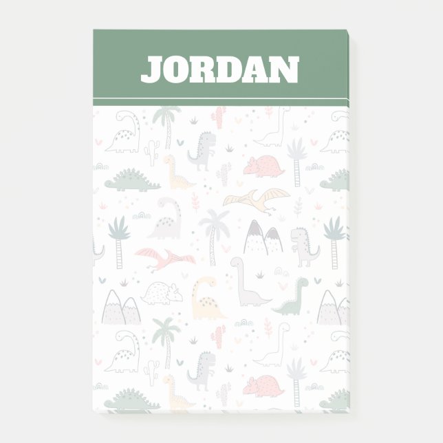 Roligt Pastel Dinosaur Scene Mönster Post-it Block (Framsida)