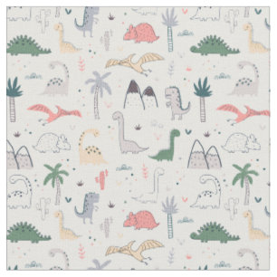 Roligt Pastel Dinosaur Scene Mönster Tyg