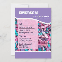 Roligt Pastel Färgad Byggnad Blocks Birthday Inbjudningar