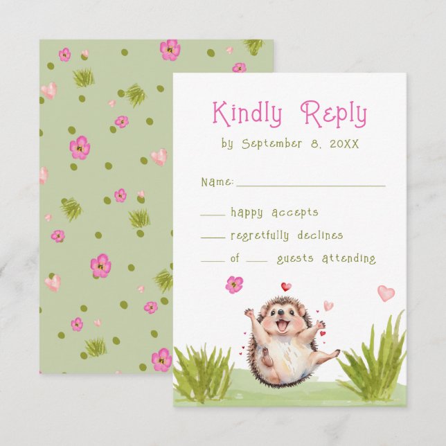 Roligt Pastel Hedgehog Garden Party Baby Shower OS OSA Kort (Fram/baksida)