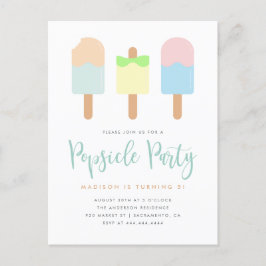 Roligt Pastel Popsicle Party Kids' Birthday Inbjudan Vykort