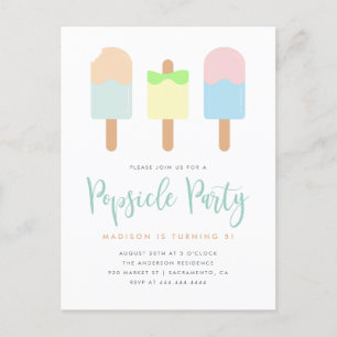 Roligt Pastel Popsicle Party Kids' Birthday Inbjudan Vykort