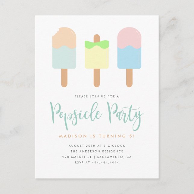 Roligt Pastel Popsicle Party Kids' Birthday Inbjudan Vykort (Framsida)