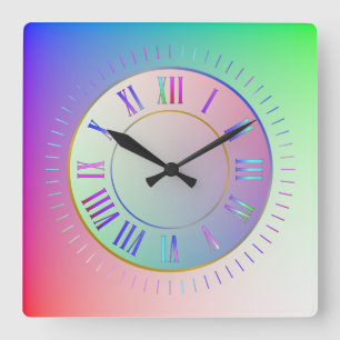 Roligt Pastel Rainbow Färg Roman Hour, Minute Mark Fyrkantig Klocka