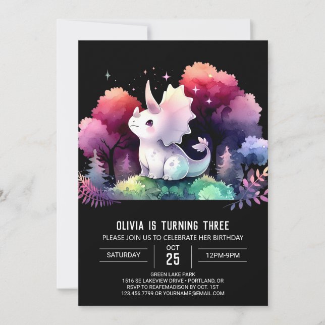Roligt Pastel Triceratops Birthday Inbjudningar (Framsida)