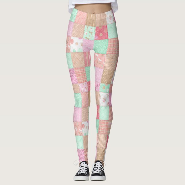 Roligt Pastel Vintage Shabby chic Patchwork Mönste Leggings (Framsida)