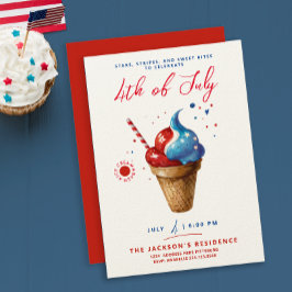 Roligt Patriotic Ice Cream US Flagga Red Watercolo Inbjudningar