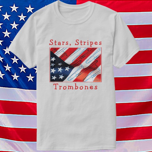 Roligt Patriotic Stars, Rand och Trombone Music T Shirt (Skapare uppladdad)