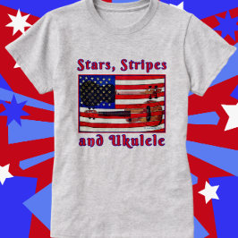 Roligt Patriotic Ukulele Flagga med Stars och stri T Shirt