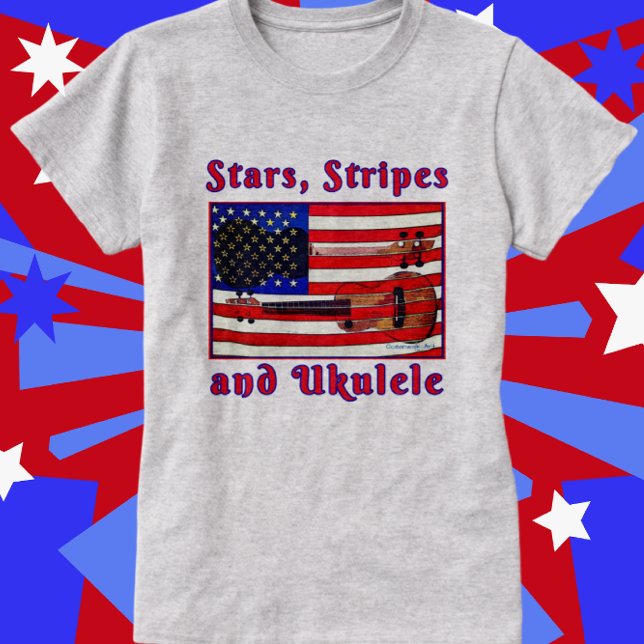 Roligt Patriotic Ukulele Flagga med Stars och stri T Shirt (Skapare uppladdad)