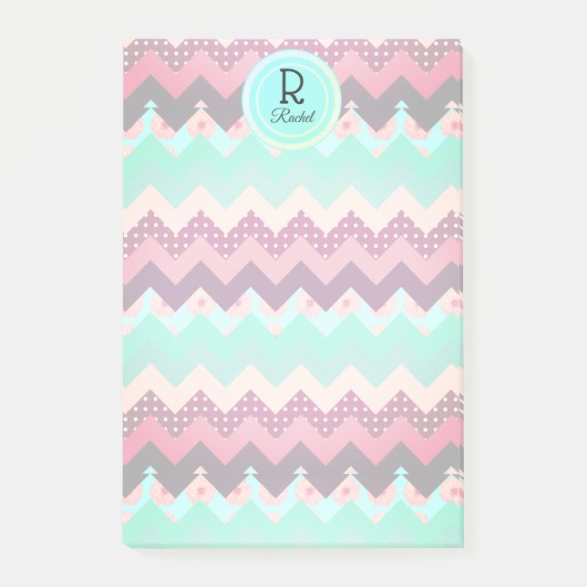 Roligt Patterned Chevrons in Rosa & Teal Personlig Post-it Block (Framsida)