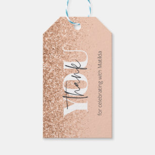 Roligt peach-grått-glitter, modernt tack till par presentetikett