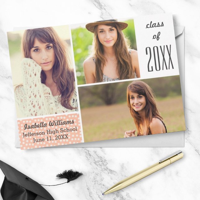 Roligt Peach Polka punkt 20XX Studenten Photo Coll Inbjudningar (Skapare uppladdad)