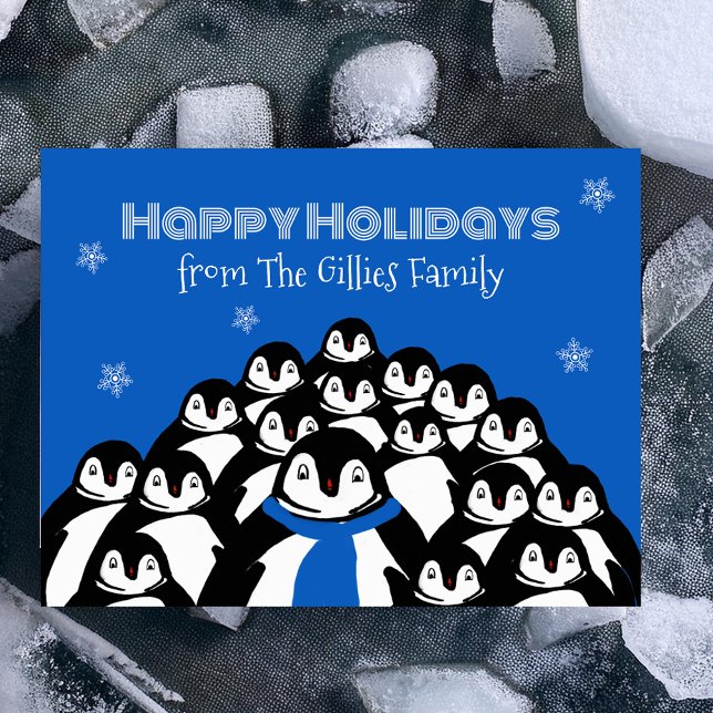 Roligt Penguin-kort för julblått julkort Helg Vykort (Skapare uppladdad)