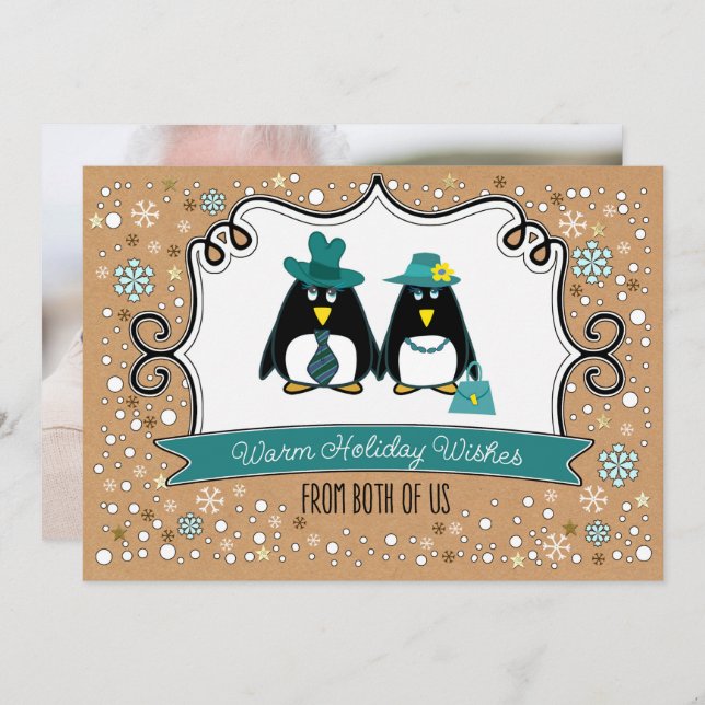 Roligt Penguin lite julfotoport Julkort (Fram/baksida)