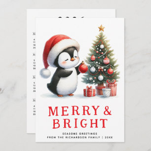 Roligt Penguin Merry Bright Modern Minimal jul Julkort