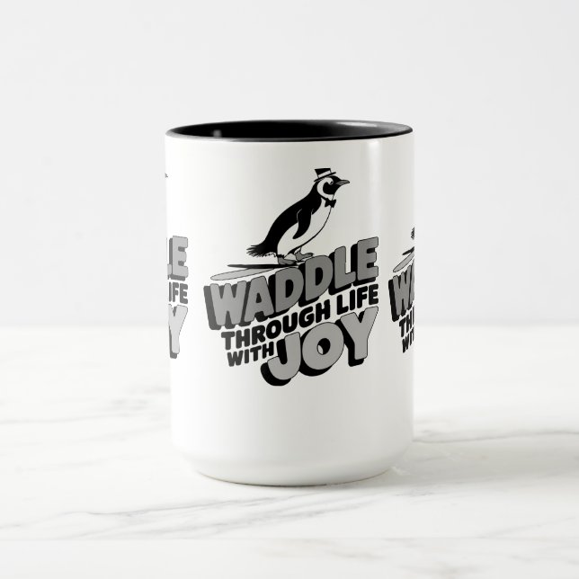Roligt Penguin Waddle through Life with Joy Design Mugg (Center)