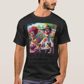 Roligt pensionärspar med pugs som njuter av cockta t shirt