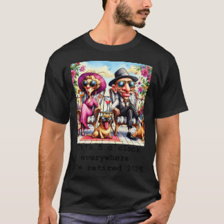 Roligt pensionerat par och cool mops på semesterka t shirt