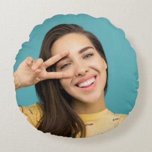 Roligt Personlig Anpassningsbarna Ansikte Foto Rund Kudde