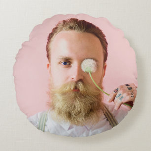 Roligt Personlig Anpassningsbarna Ansikte Foto Rund Kudde