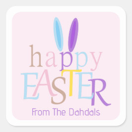 Roligt Personlig Colorful Glad påsk Bunny Rosa Fyrkantigt Klistermärke