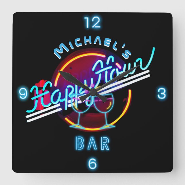 Roligt Personlig Mancave Pub Den Lycklig Hour Fyrkantig Klocka (Framsida)