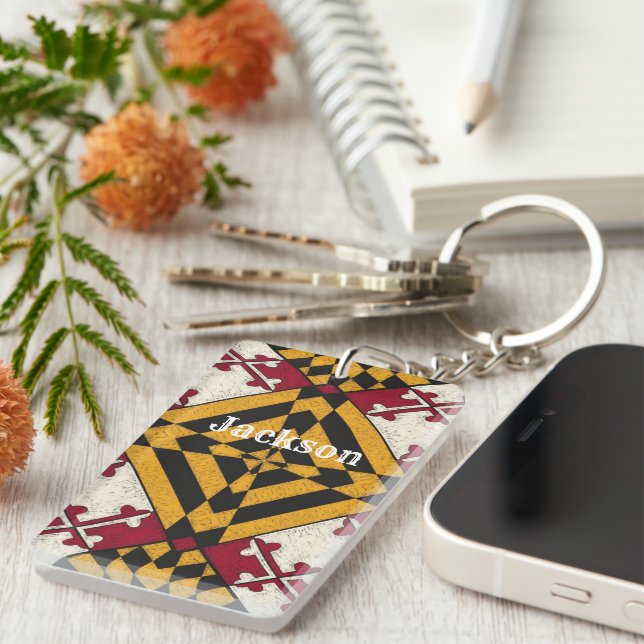 Roligt Personlig Maryland Flagga Graphic Keychain (Högra Framsidan)
